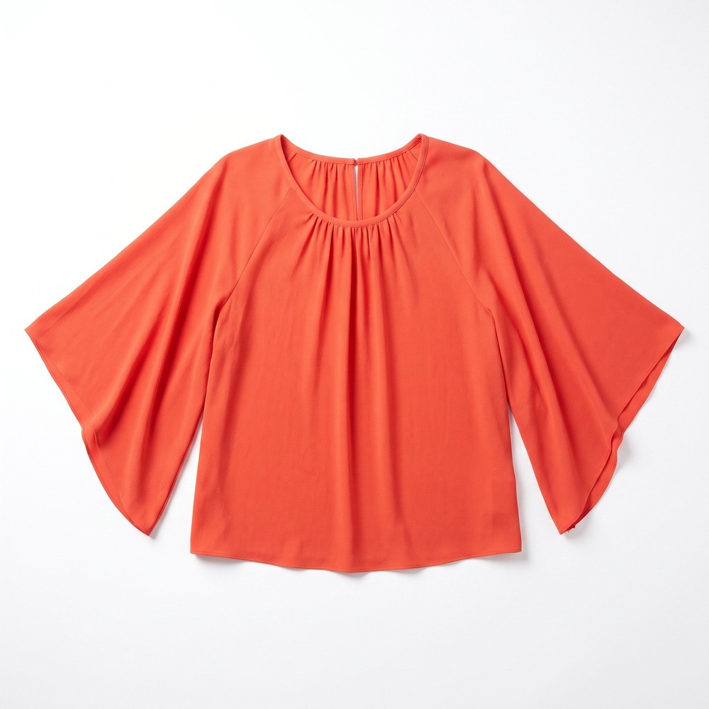 Vince Camuto XL Womens Red Bell Sleeve Blouse Boho Casual Textured Crepe Top